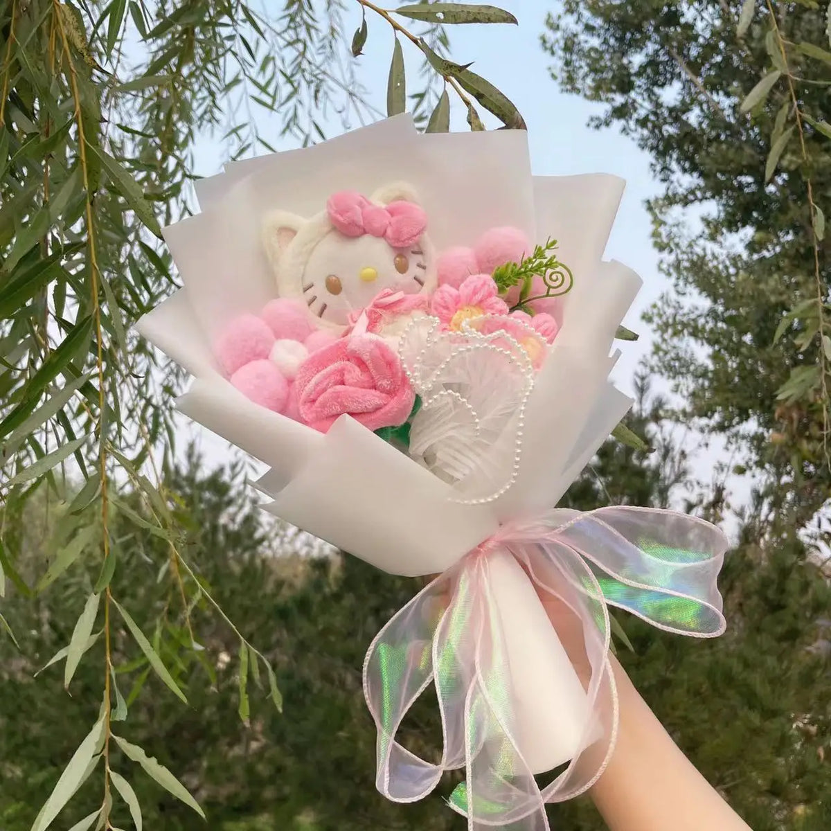 Sanrio Hello Kitty Plush Toy Flower Bouquet Pink x White Flowers - Tophatter Daily Deals