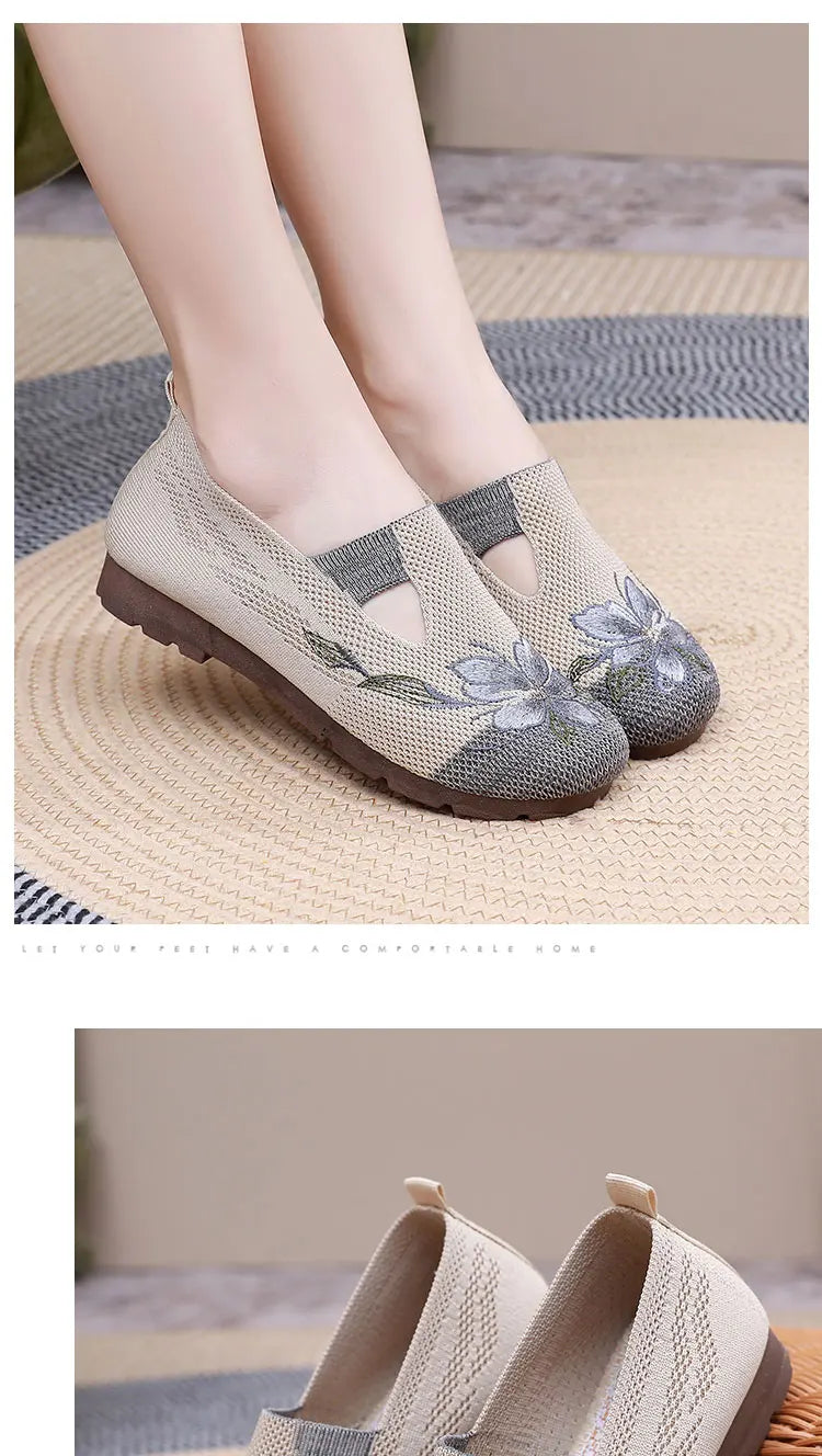 Breathable Women’s Flats - Slip-On Mesh, Embroidered - Tophatter Daily Deals