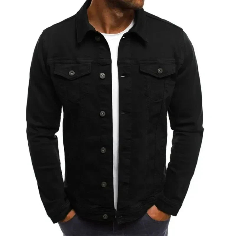 Mens Denim Streetwear Jacket Cotton Casual Slim Fit (Black) Apparel & Accessories > Clothing > Outerwear > Coats & Jackets > Trucker Jackets - Tophatter Daily Deals