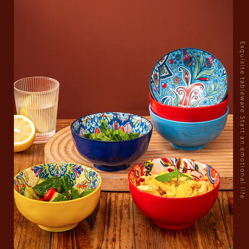 Bohemian Ceramic Rice Bowl Retro Noodle Bowl Kitchen Gift - Tophatter Daily Deals