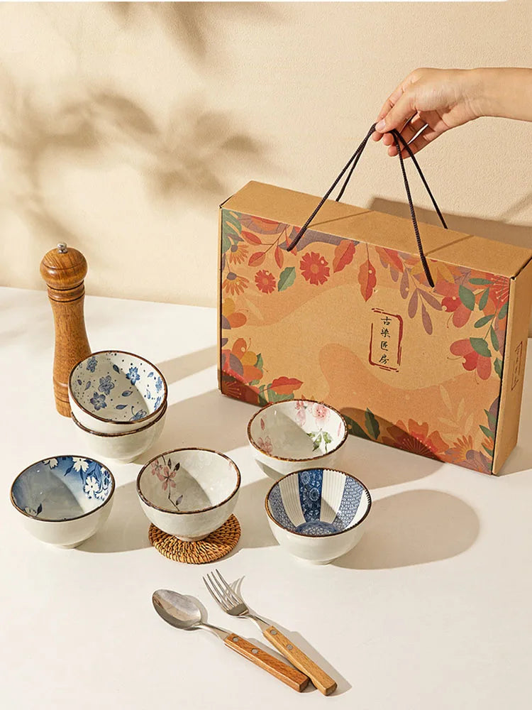 Japanese Ceramic Bowl Set 6pc Microwave Safe Gift Box - Tophatter Daily Deals