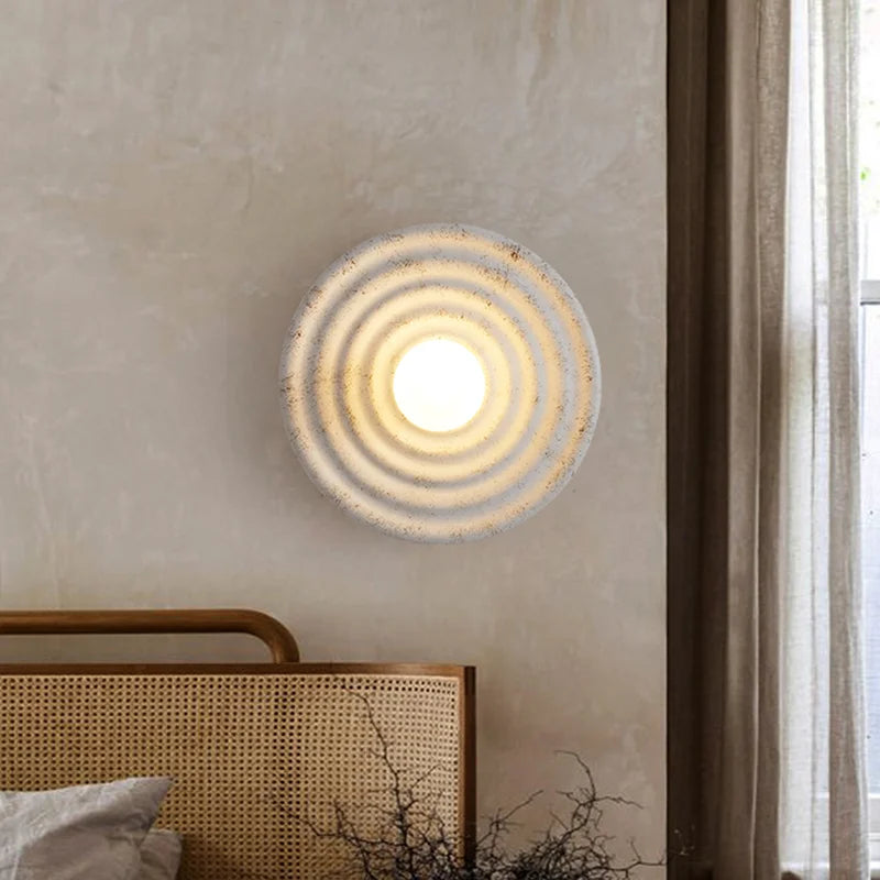 Japandi Wabi Sabi Round Wall Sconce Japanese Minimal LED Light - Tophatter Daily Deals