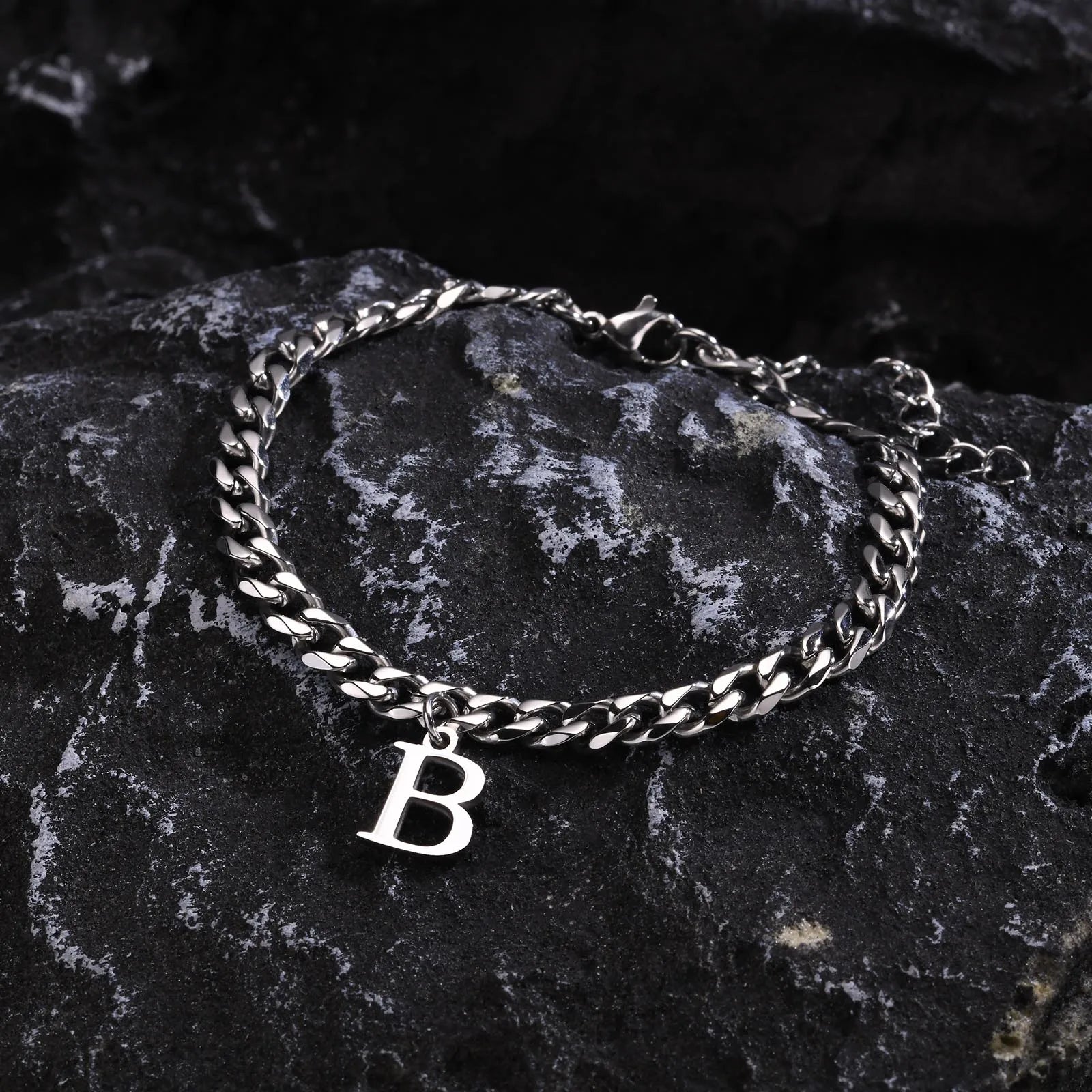 Initials Cuban Link Bracelet Stainless Steel Adjustable - Tophatter Daily Deals