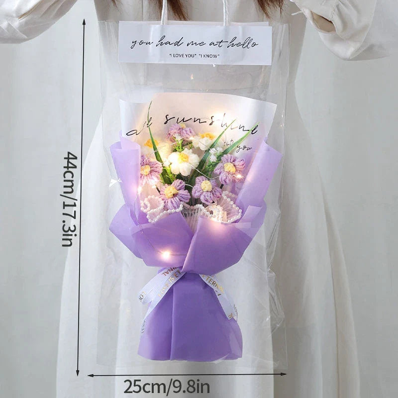 Flower Crochet Handmade Knitted Bouquet Purple Flowers - Tophatter Daily Deals