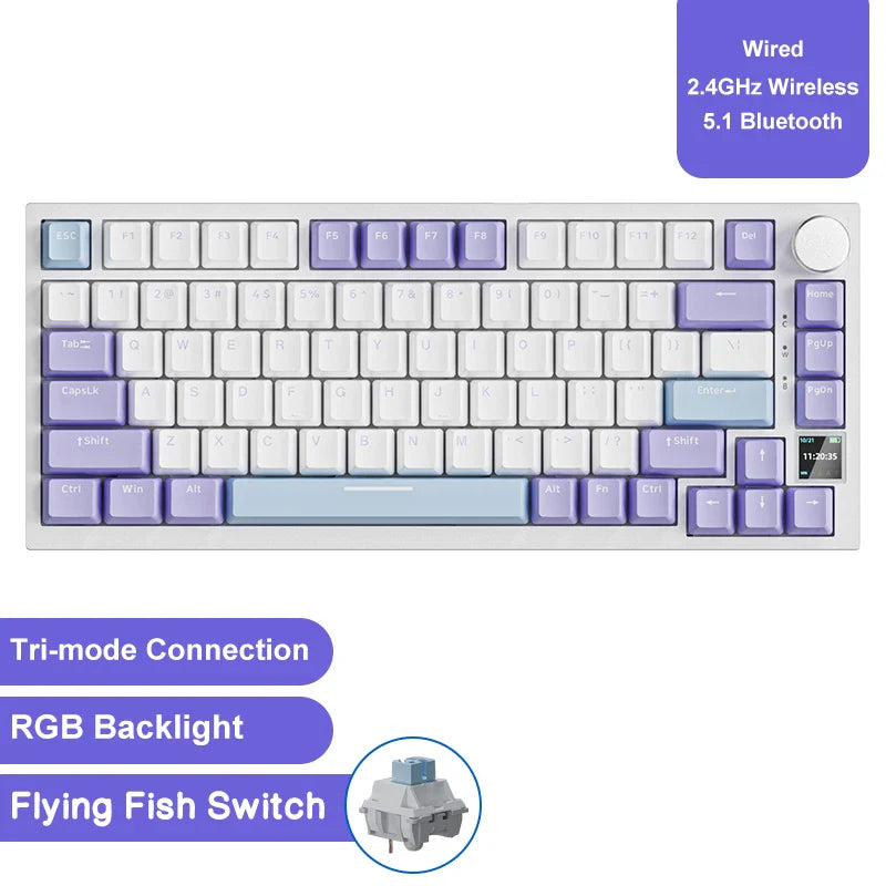 Mechanical Bluetooth Gaming Keyboard 75 Percent Hot Swap AK820PRO Purple1 - Tophatter Daily Deals