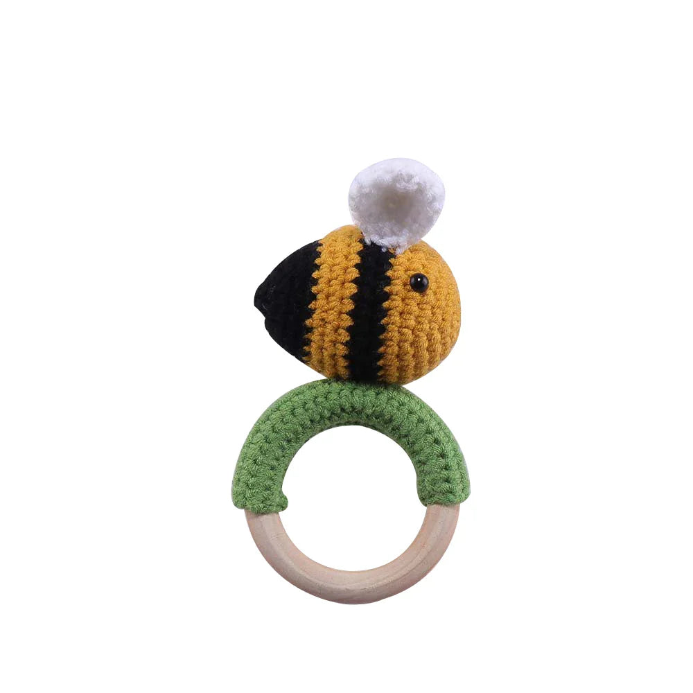 Wooden Crochet Animal Teether Rattle Newborn Sensory Toys Bee - Tophatter Daily Deals