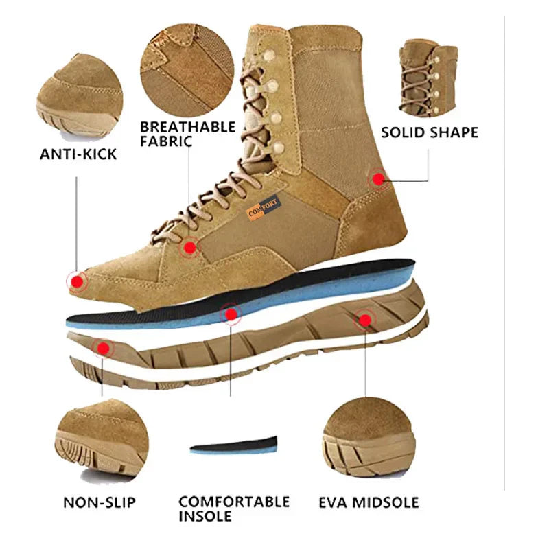 Mens Tactical Mid-Calf Combat Boots (Brown No Zip) Apparel & Accessories > Shoes > Boots - Tophatter Daily Deals