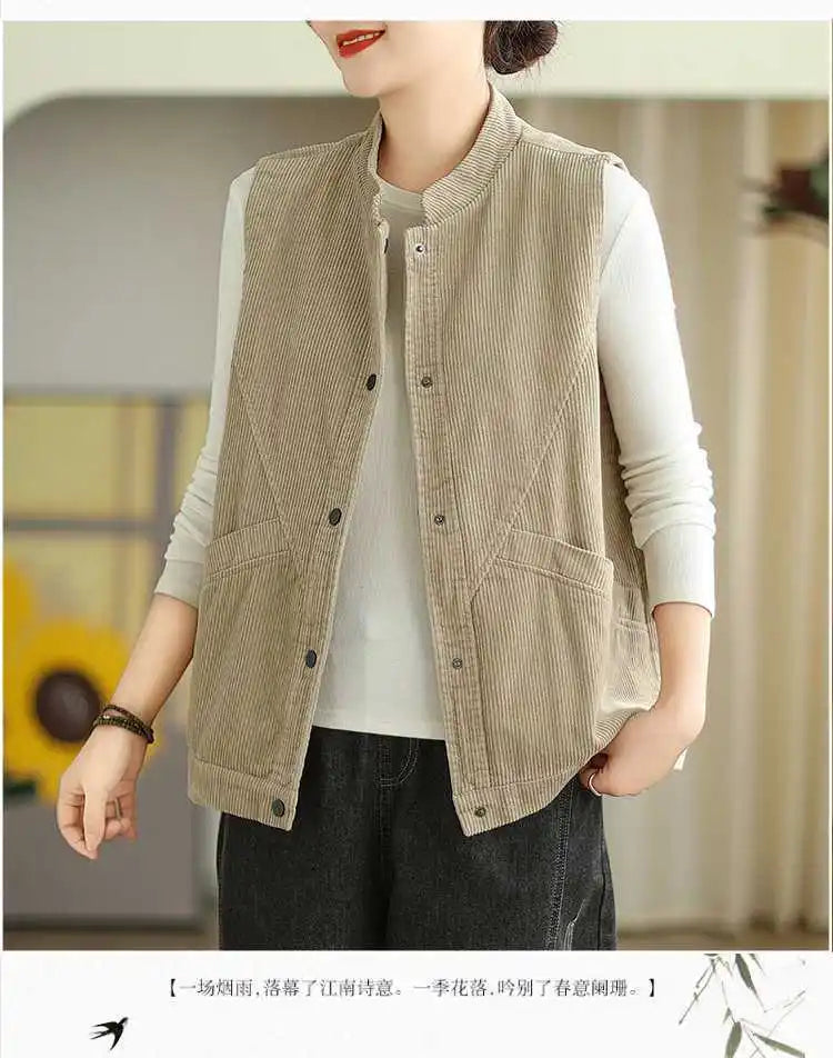 Soft Women's Corduroy Vest - Relaxed Sleeveless, Velvet - Tophatter Daily Deals