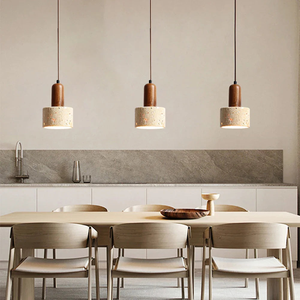 Japandi Japanese Pendant Light Wood And Travertine Bedside Lamp - Tophatter Daily Deals