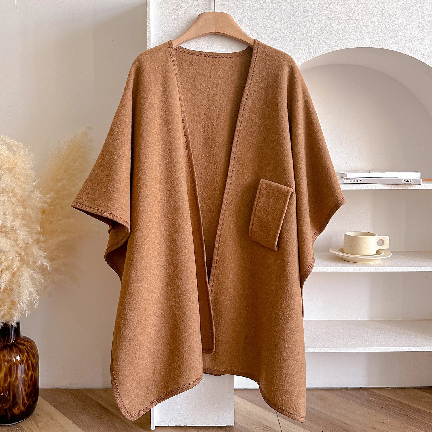 Warm Womens Poncho - Draped Cape Knot, Cashmere Pashmina Yellow - Tophatter Daily Deals