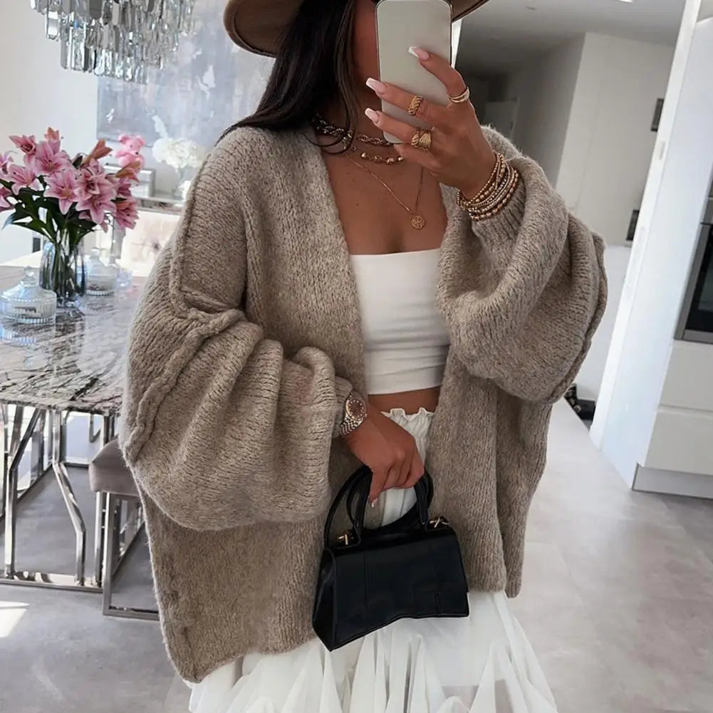 Oversized Women’s Cardigan - Open Front Chunky Knit, Fall - Tophatter Daily Deals