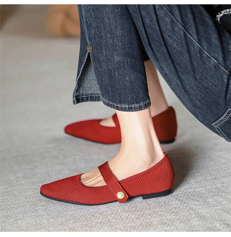 Stretchy Women Mary Jane Flats - Ribbed Knit For Spring - Tophatter Daily Deals