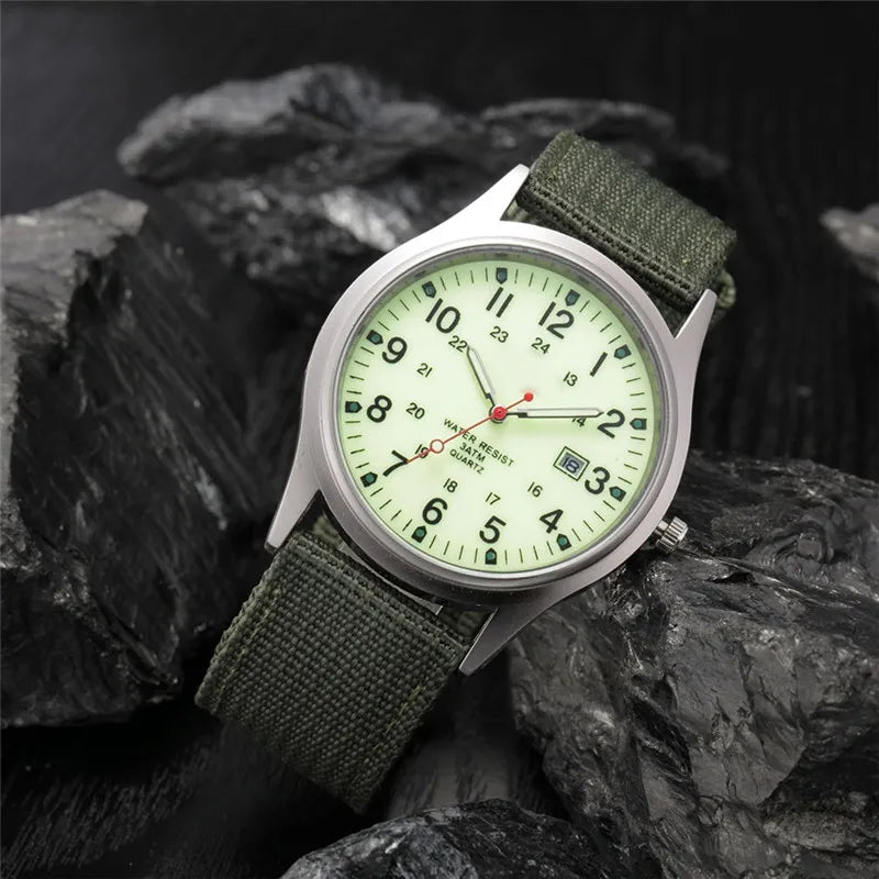Quartz Field Watch Nylon Strap Military Style Date Luminous - Tophatter Daily Deals