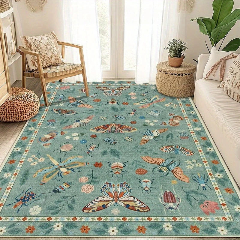 Insect Print Area Rug Teal Washable Non Slip Living Room - Tophatter Daily Deals