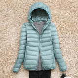 Lightweight Women’s Down Jacket - Hooded, Packable Travel Green - Tophatter Daily Deals