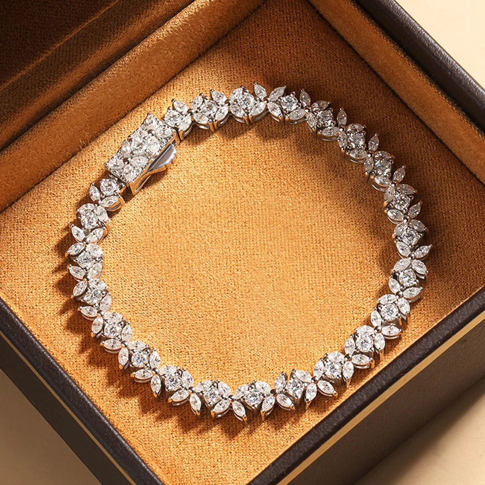 Moissanite Tennis Bracelet Sterling Silver Bridal Floral - Tophatter Daily Deals