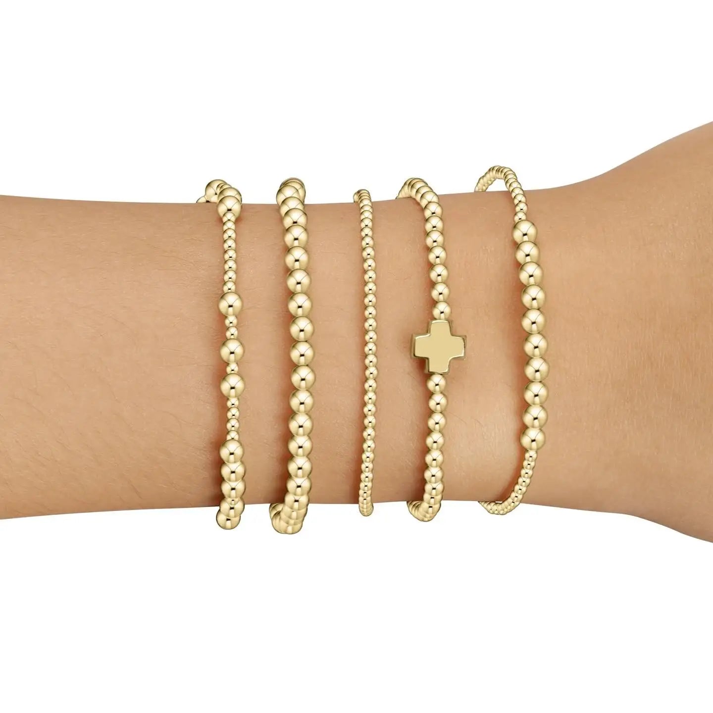 Gold Plated Cross Beaded Bracelet Stackable Hypoallergenic - Tophatter Daily Deals