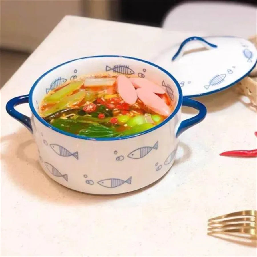 Ceramic 1000ml Covered Noodle Bowl Microwave Safe With Lid - Tophatter Daily Deals