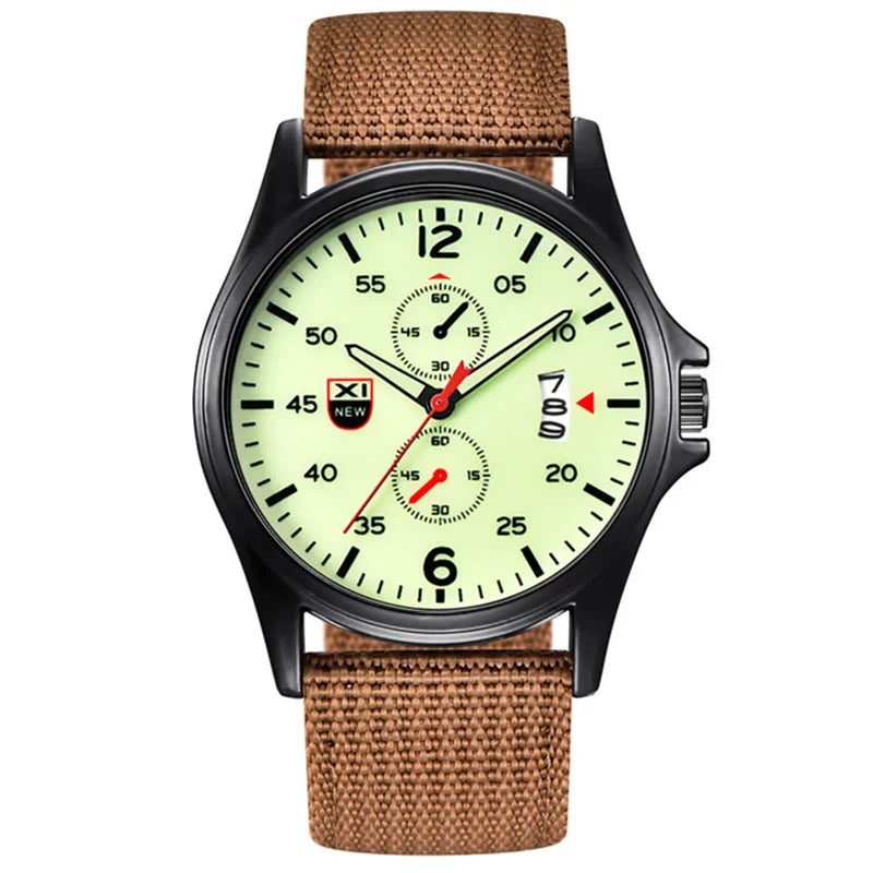 Nylon Band Military Quartz Watch With Date Display Coffee fluorescent - Tophatter Daily Deals