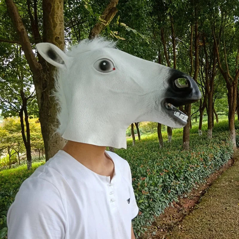 Horse Head Mask Cosplay Costume Party Funny Halloween Horse Head Mask Headgear White - Tophatter Daily Deals