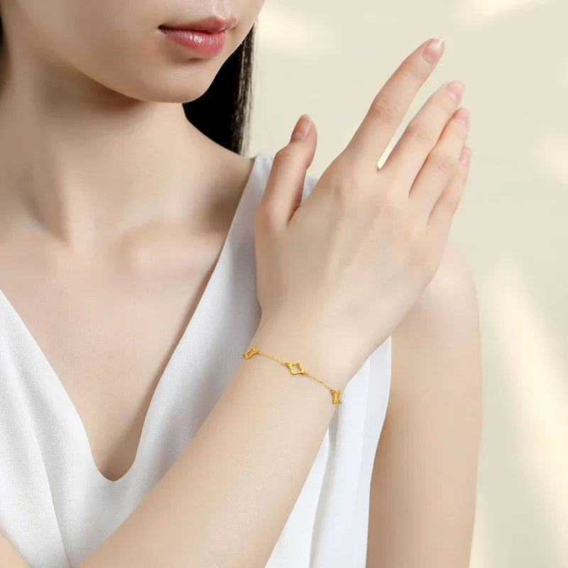 Clover Flower Stainless Steel Bracelet Set Gold Gift - Tophatter Daily Deals