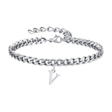 Initials Cuban Link Bracelet Stainless Steel Adjustable V - Tophatter Daily Deals