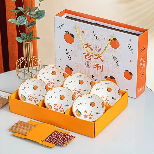 Japanese Hand Painted Ceramic Bowl Set With Chopsticks H-6Bowl 6chopsticks - Tophatter Daily Deals