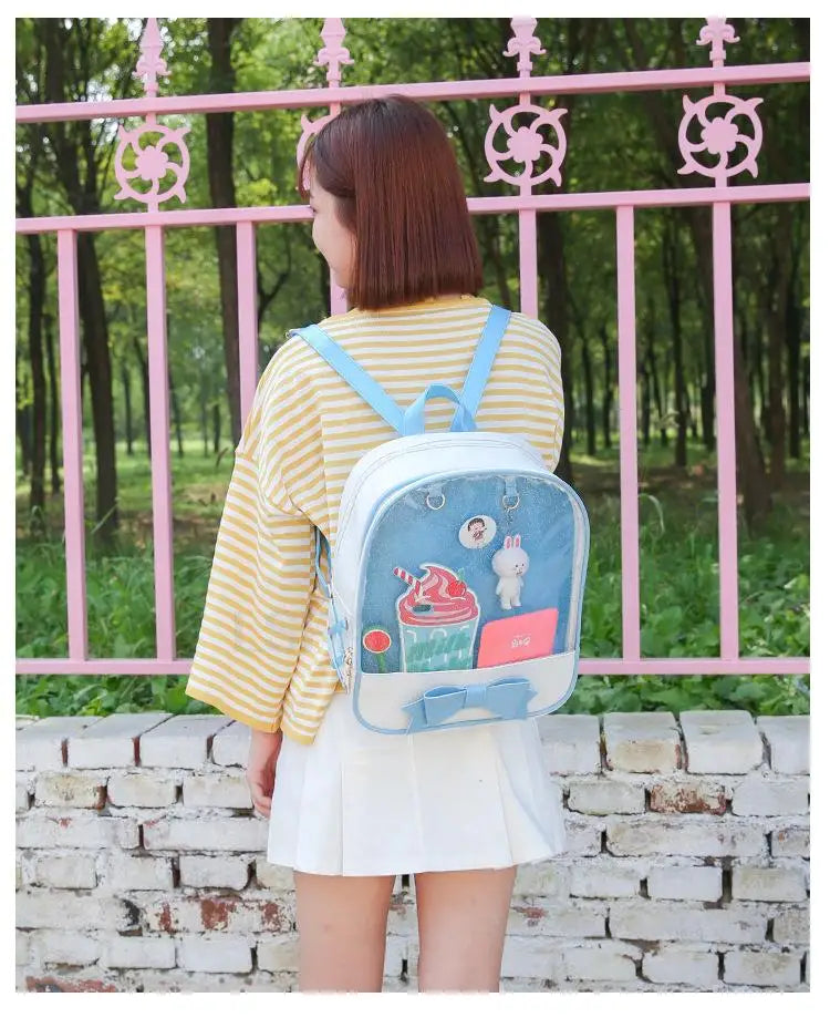 Clear Transparent Bow School Backpack Rucksack Japanese School Mythical - Tophatter Daily Deals