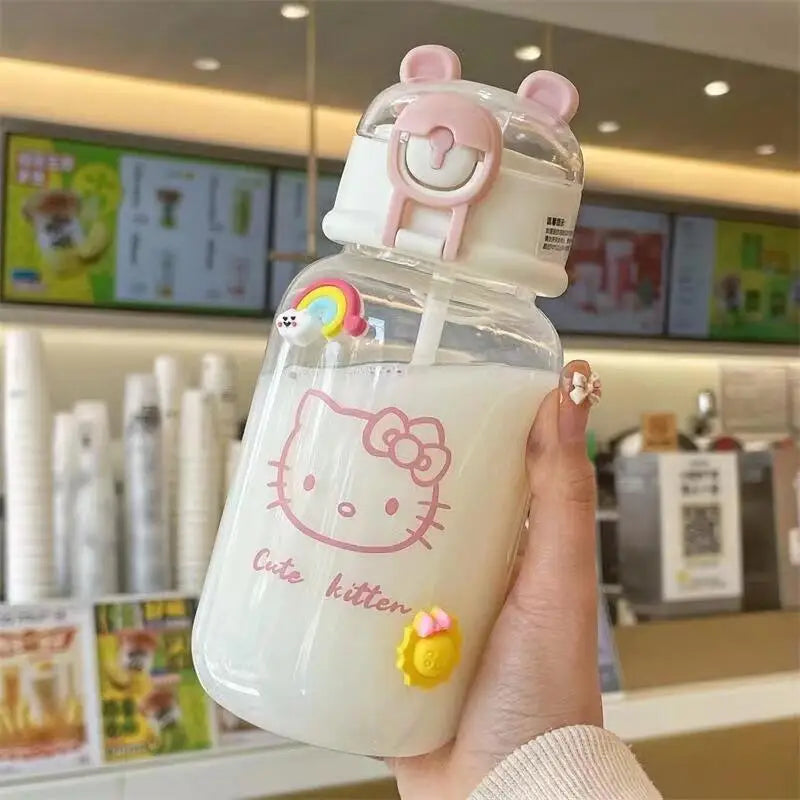 Water Bottle With Straw Cup Kawaii Transparent 500ml Portable Hello Kitty Anime - Tophatter Daily Deals