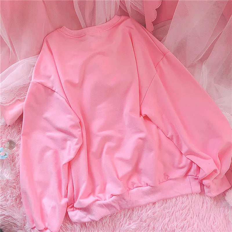 Harajuku Strawberry Milk Pink Sweatshirt Top Long-Sleeved Food - Tophatter Daily Deals