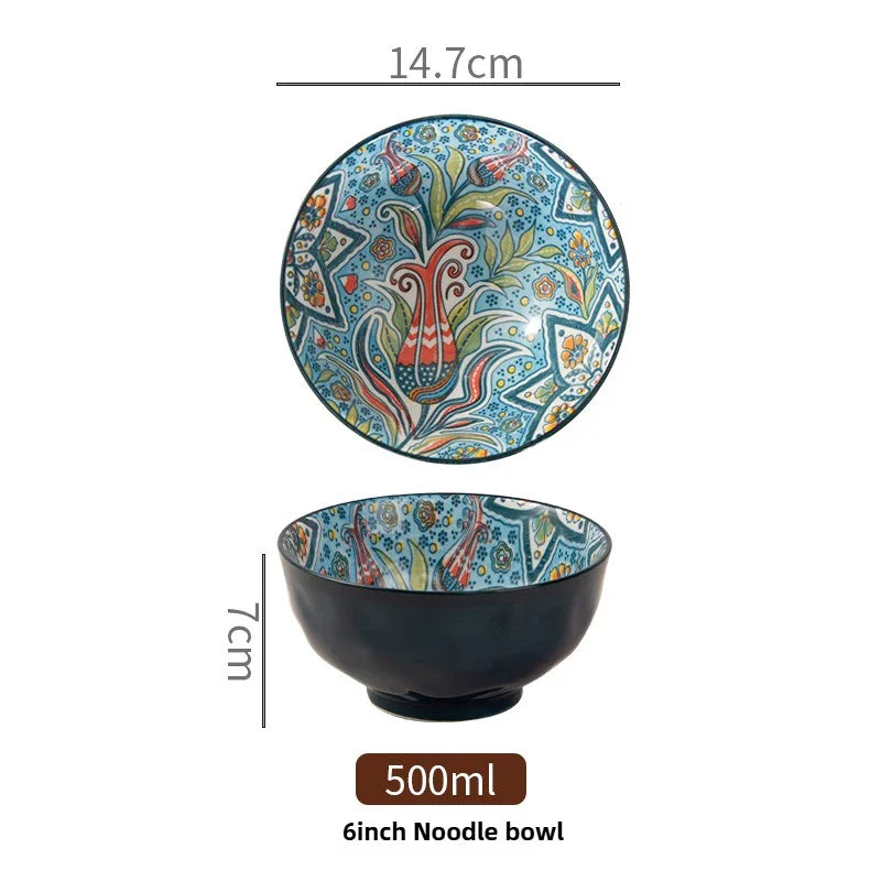 Bohemian Ceramic Rice Bowl Retro Noodle Bowl Kitchen Gift Gulanduo-6inch - Tophatter Daily Deals