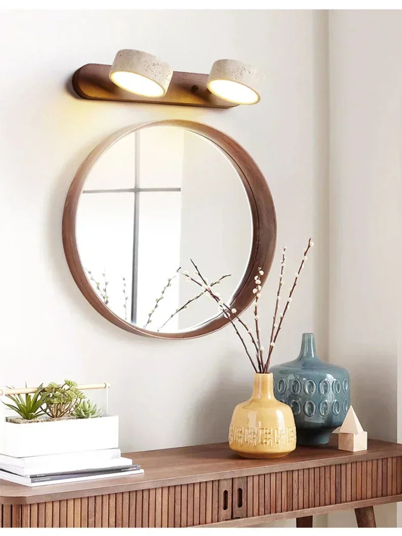 Japandi Wabi Sabi Round LED Wall Light With Mirror Bathroom - Tophatter Daily Deals