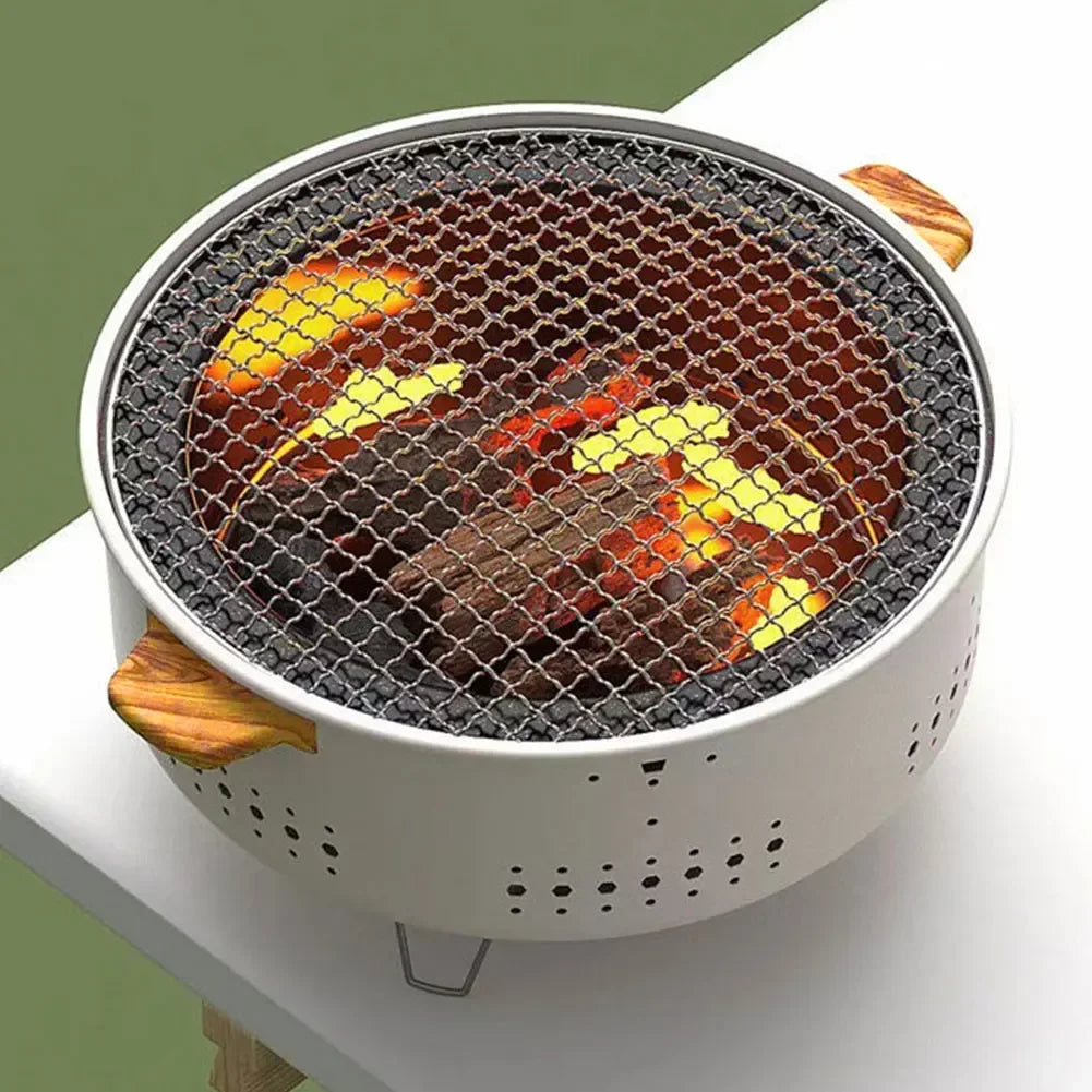 Round Charcoal BBQ Grill Stove White Camp Cooking - Tophatter Daily Deals