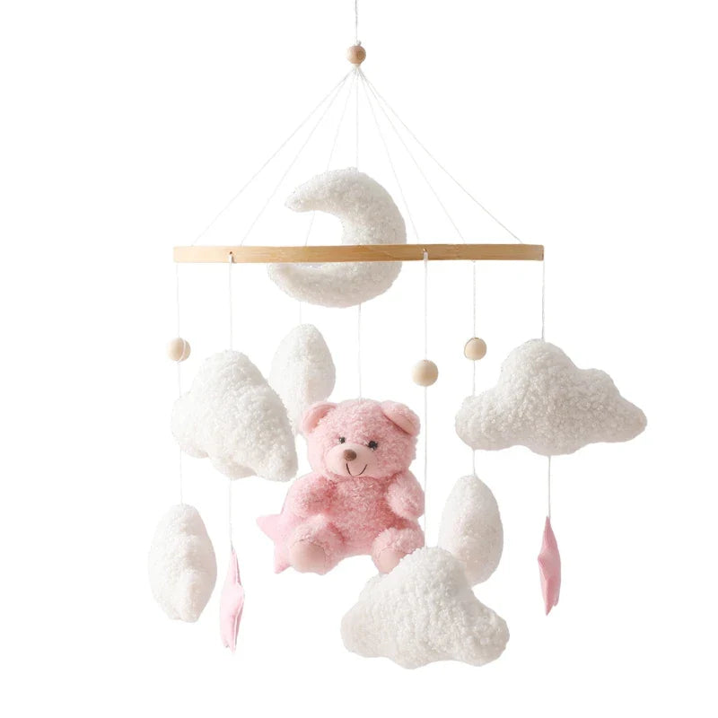 Wooden Crib Mobile Felt Bear Musical Newborn Sensory Toys Pink Bear - Tophatter Daily Deals
