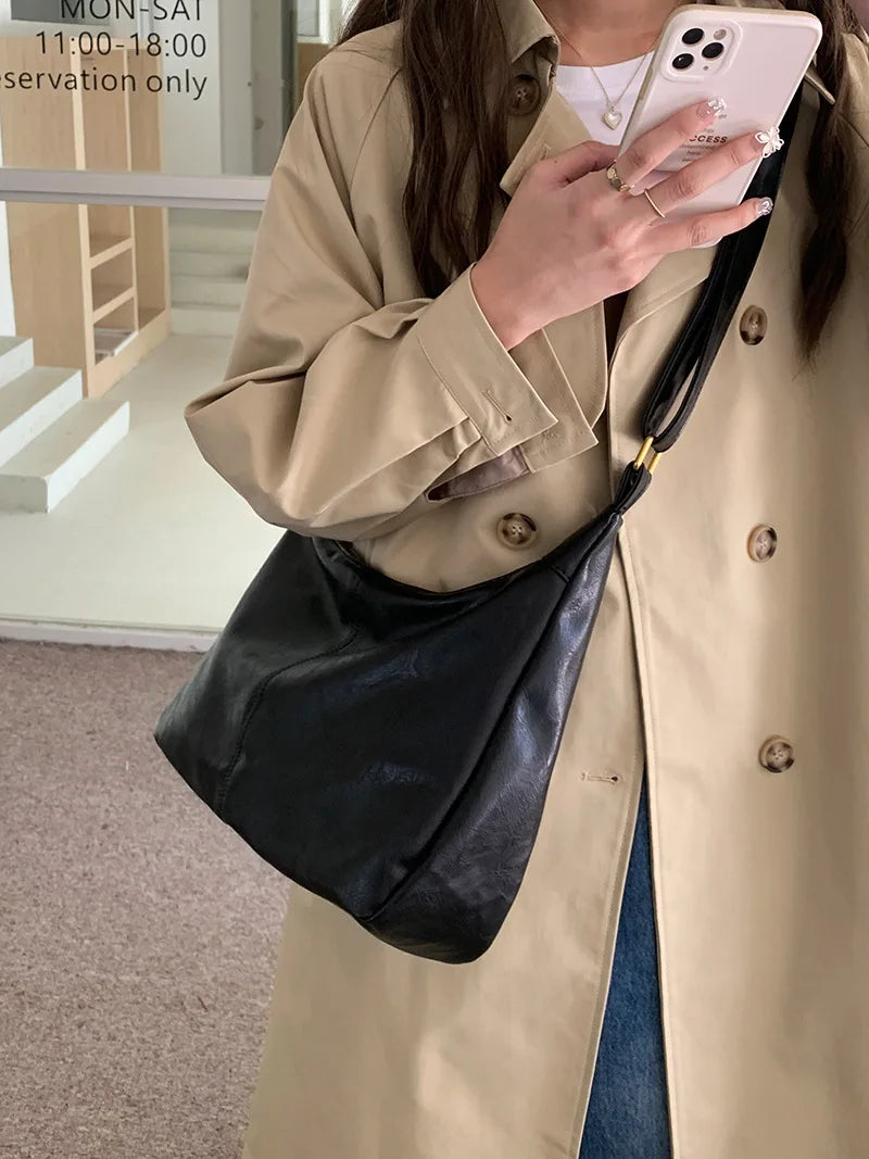 Soft Versatile Womens Hobo Bag - Slouchy, Faux Leather Black - Tophatter Daily Deals