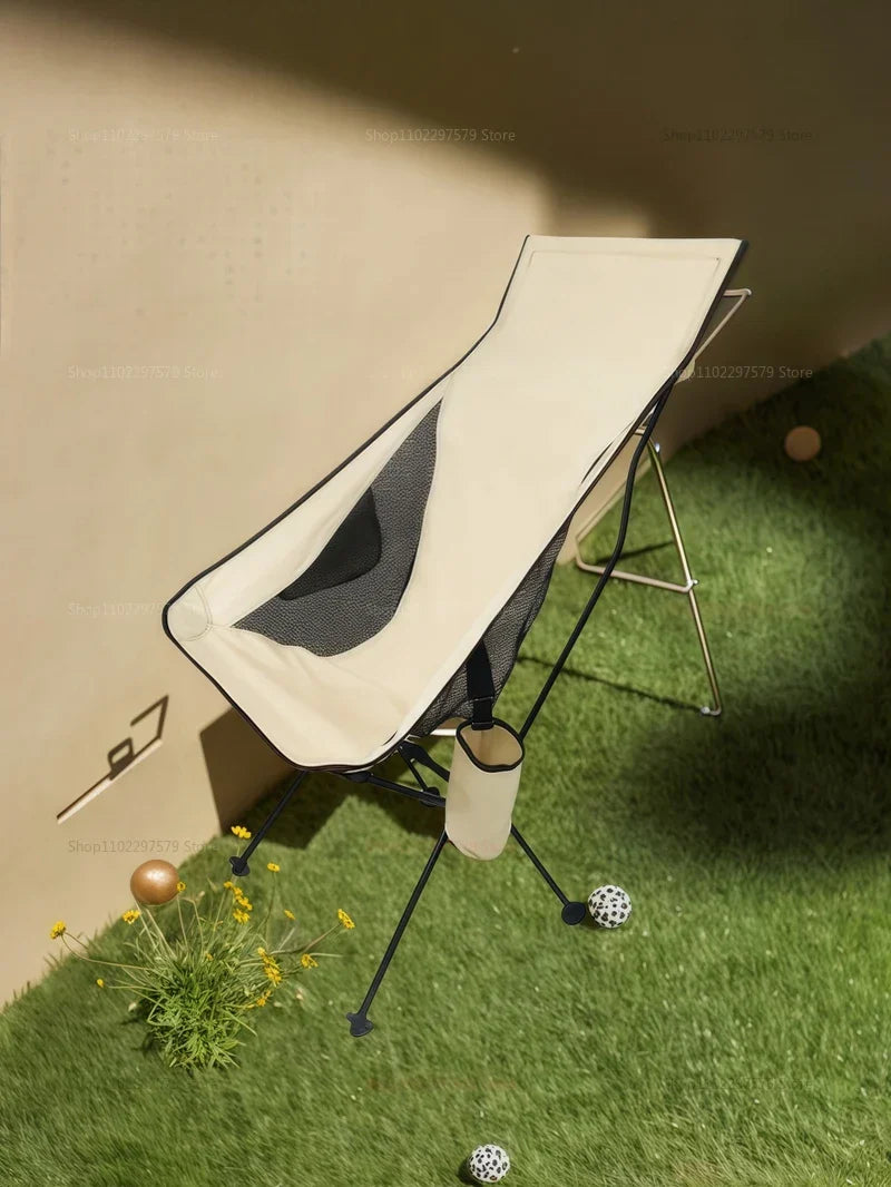 Camping Chair with Headrest Beige Camp Furniture - Tophatter Daily Deals