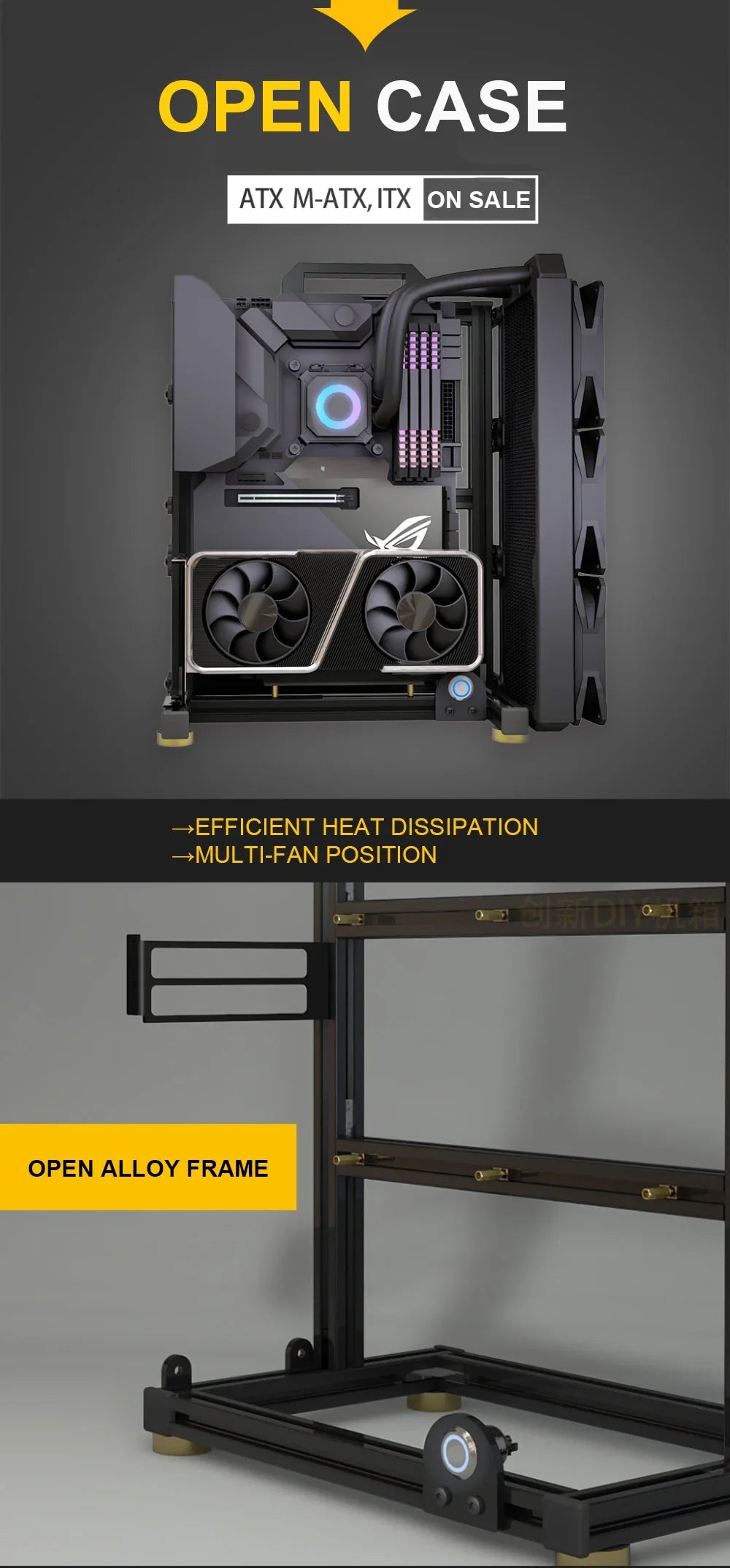 Open Frame Aluminum PC Case Rack EATX Water Cooling - Tophatter Daily Deals