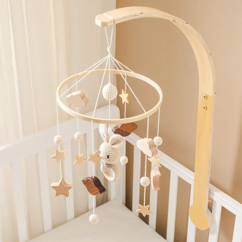 Wooden Rabbit Crib Mobile Newborn Sensory Toys Soft - Tophatter Daily Deals