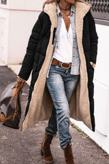 Warm Women’s Reversible Long Coat - Quilted Sherpa Hooded Black - Tophatter Daily Deals
