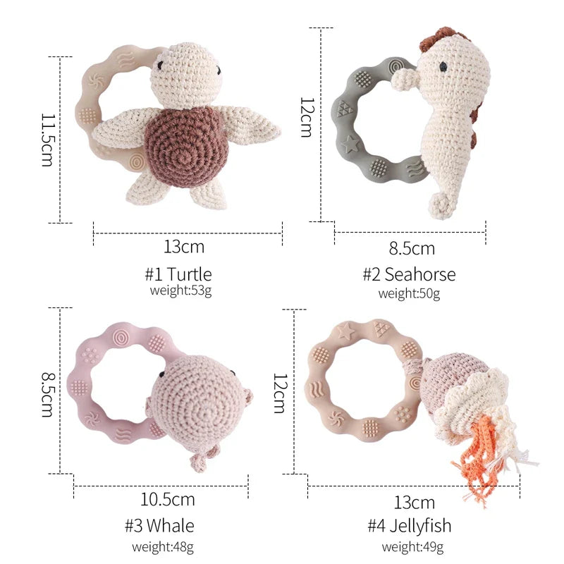 Crochet Bear Teether Rattle Ring Newborn Sensory Toys - Tophatter Daily Deals