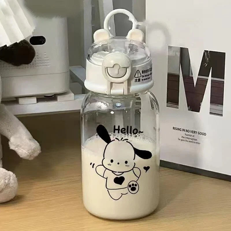 Water Bottle With Straw Cup Kawaii Transparent 500ml Portable Pochacco - Grey Anime - Tophatter Daily Deals