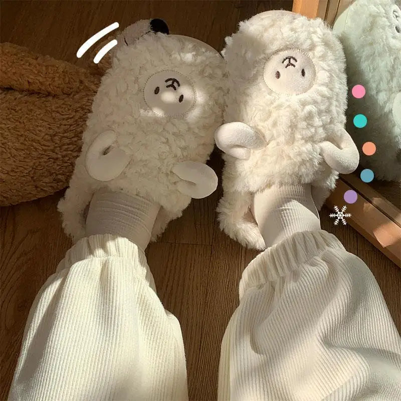 Plush Alpaca Sheep Lamb Warm Fluffy Faux Fur Slippers Animals - Tophatter Daily Deals