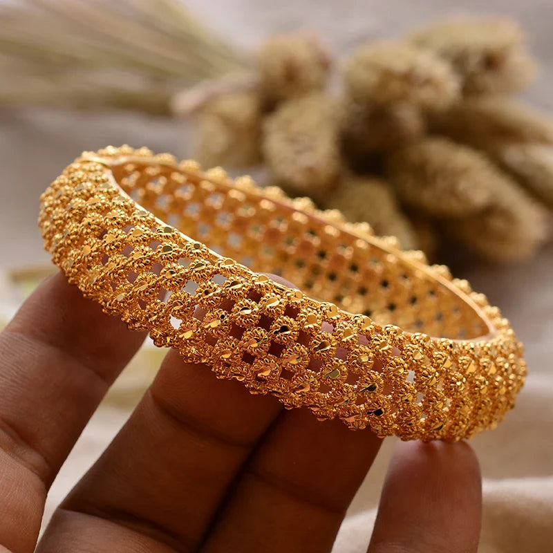 Gold Plated Bangles Luxury Arabic Wedding Bracelet style1 58-60mm - Tophatter Daily Deals