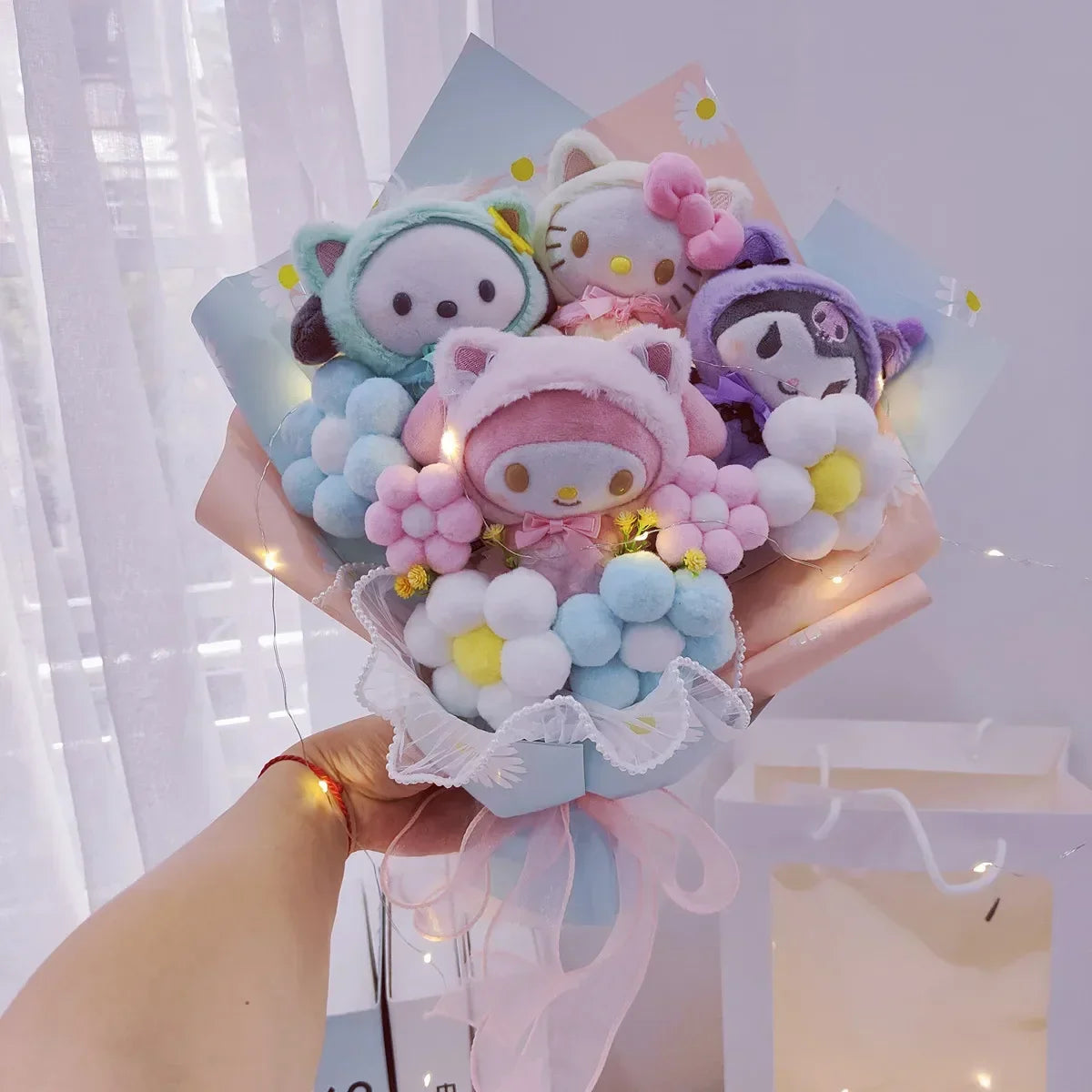 Sanrio Plush Bouquet My Melody Kuromi Cinnamoroll Hello Kitty Pink x Blue Flowers - Tophatter Daily Deals