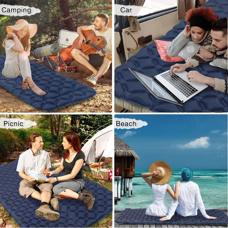 Inflatable Camping Sleeping Pad Nylon Air Mattress Blue - Tophatter Daily Deals
