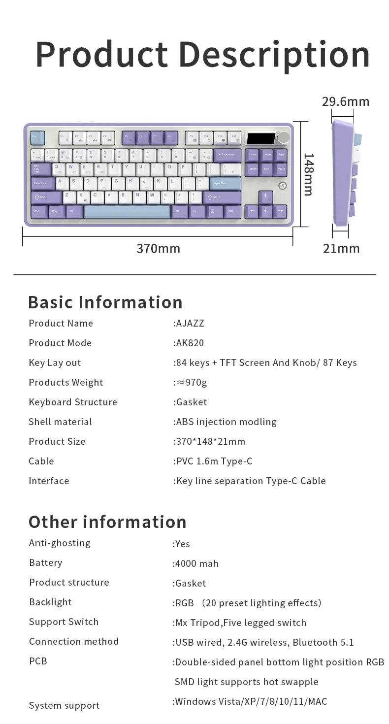 Mechanical Keyboard 87 Key Tri Mode RGB Hot Swappable - Tophatter Daily Deals