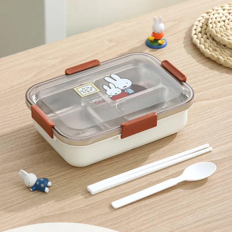 Miffy 3-Section Stainless Steel Lunch Box with Cutlery Brown Animals - Tophatter Daily Deals