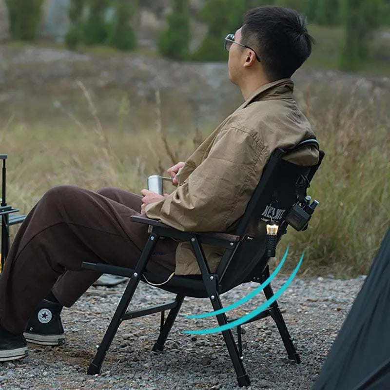 Outdoor Folding Chair Kermit-Style with Oak Armrests Black Camp Furniture - Tophatter Daily Deals