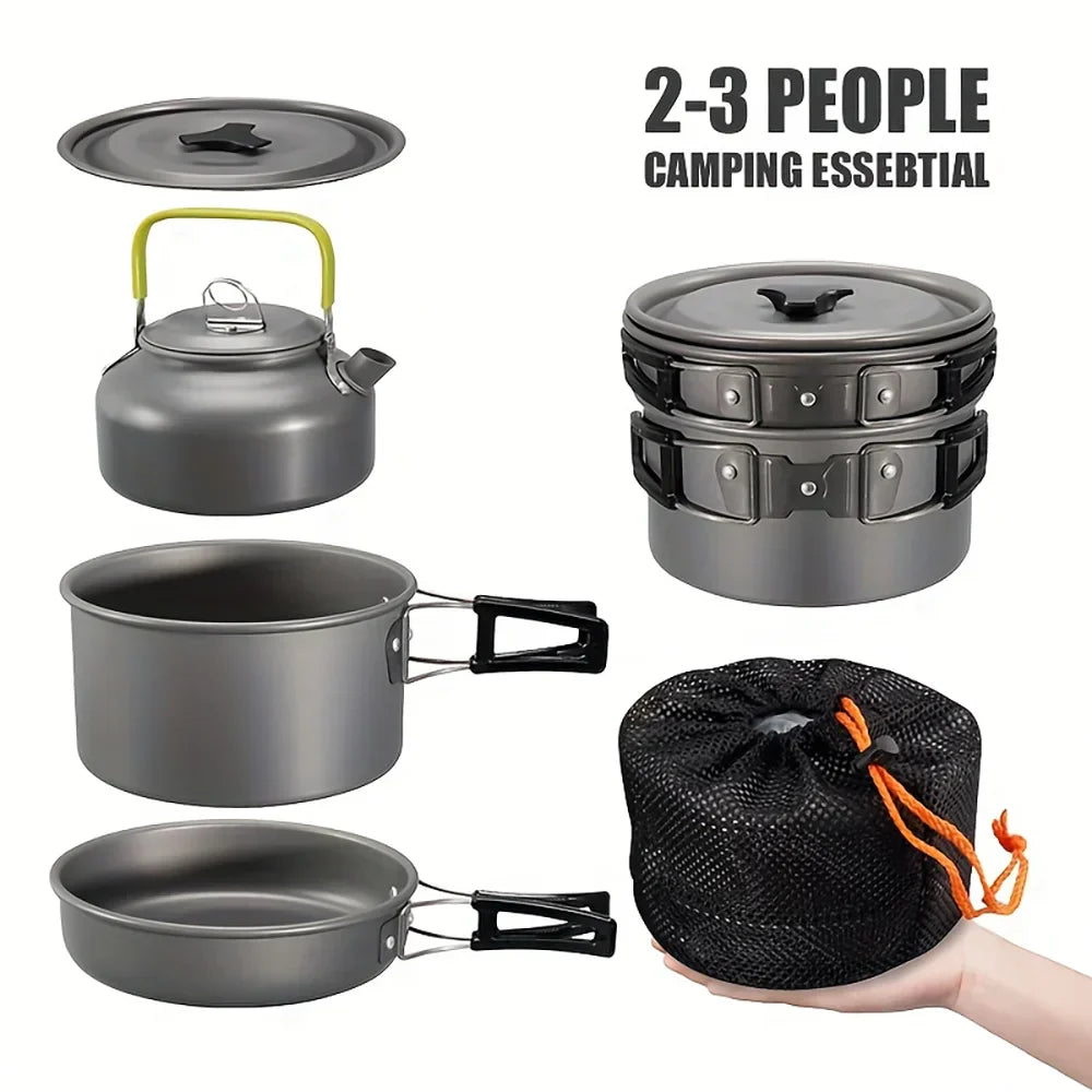 11-Piece Outdoor Camping Cookware Set Black Camp Cooking - Tophatter Daily Deals
