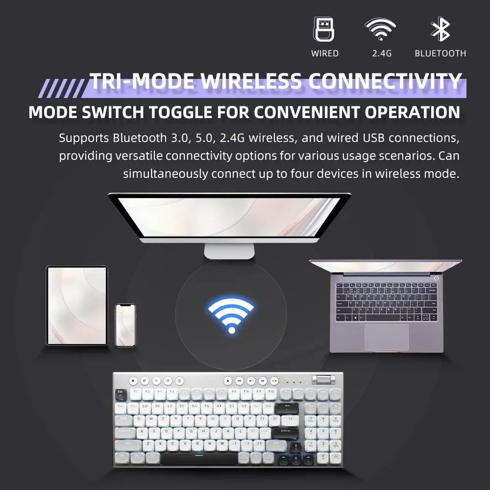Wireless Low Profile Mechanical Keyboard 98 Keys PBT - Tophatter Daily Deals